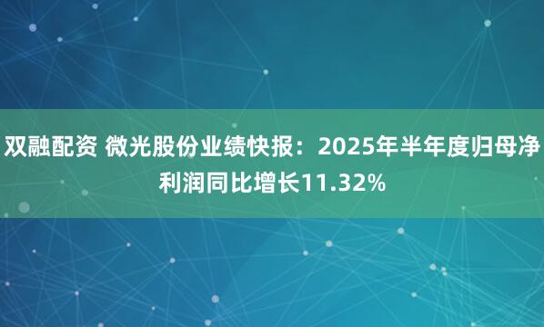 双融配资 微光股份业绩快报：2025年半年度归母净利润同比增长11.32%